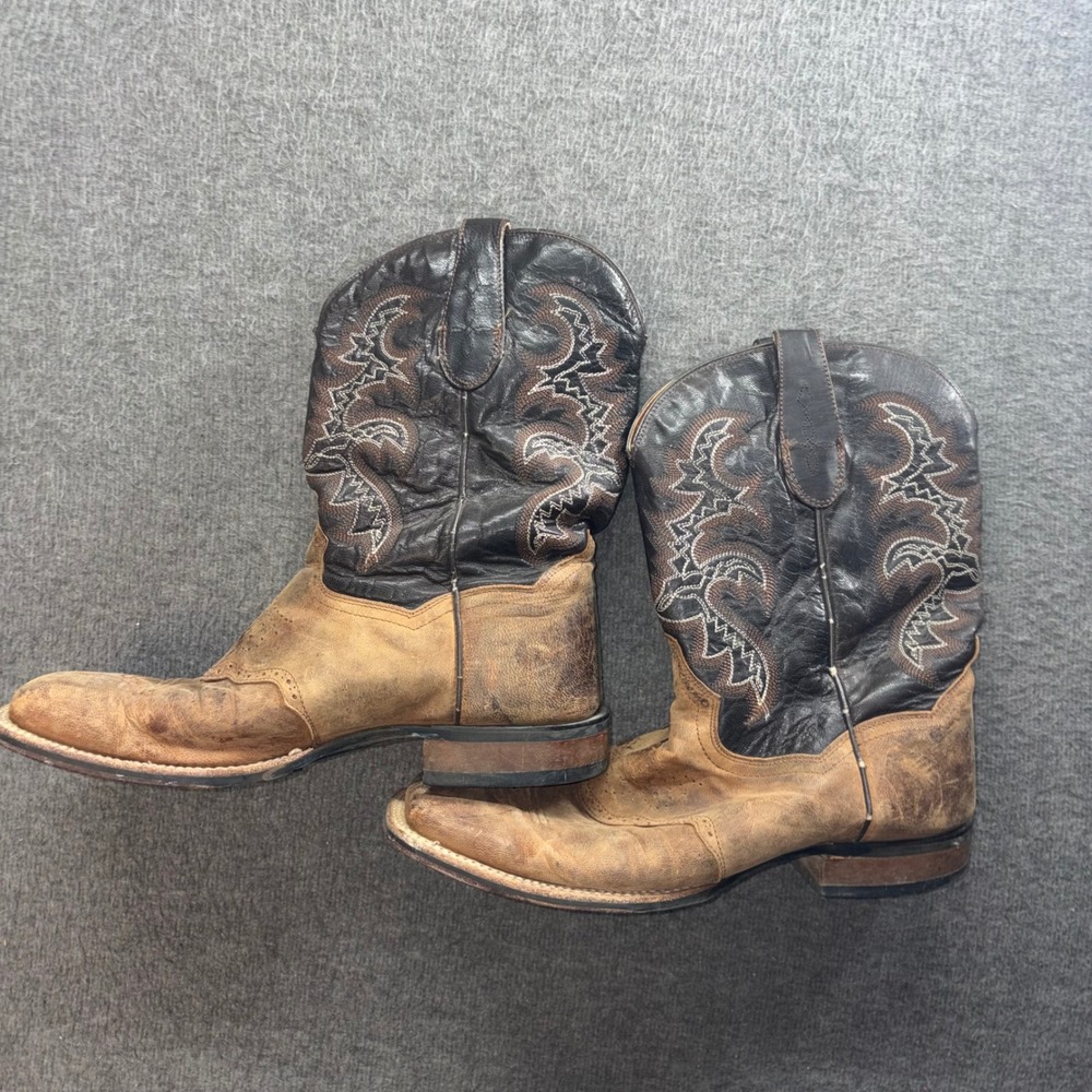 Dan Post Cowboy Certified Western Boots Tan Black Leather Square Toe Size EW 15G